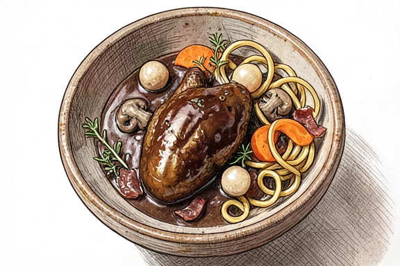 Coq au Vin с яичной лапшой