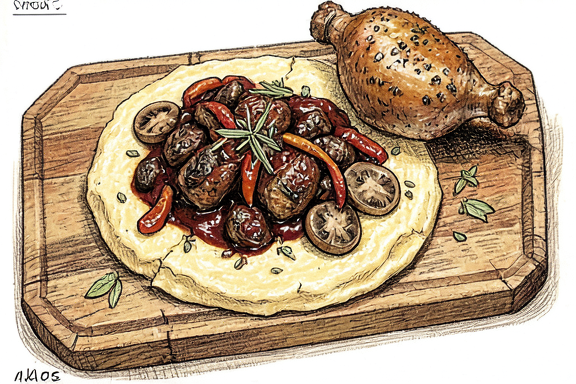 Итальянское куриное каччаторе с полентой