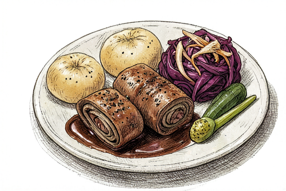 Риндерруладен с красной капустой и картофельными клёцками