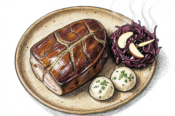Свинина с клёцками и красной капустой