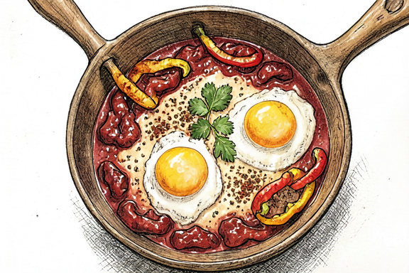 Тунисская шакшука с яйцом и перцем из аэрогриля